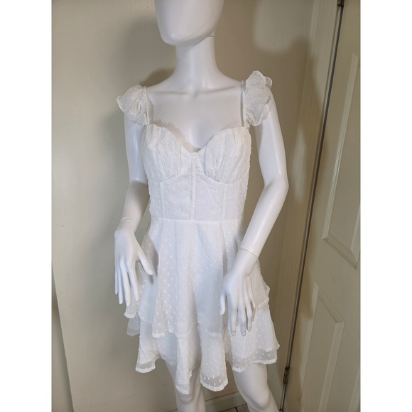 Selfie Leslie Dresses & Skirts - Selfie Leslie White Swiss Dot Corset Mini Dress Ruffle Tiered Skirt Size M